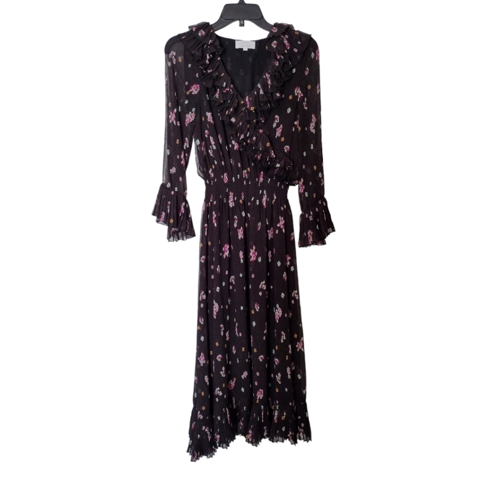 & other Stories Black Multicolor floral ruffled midi dress size 6